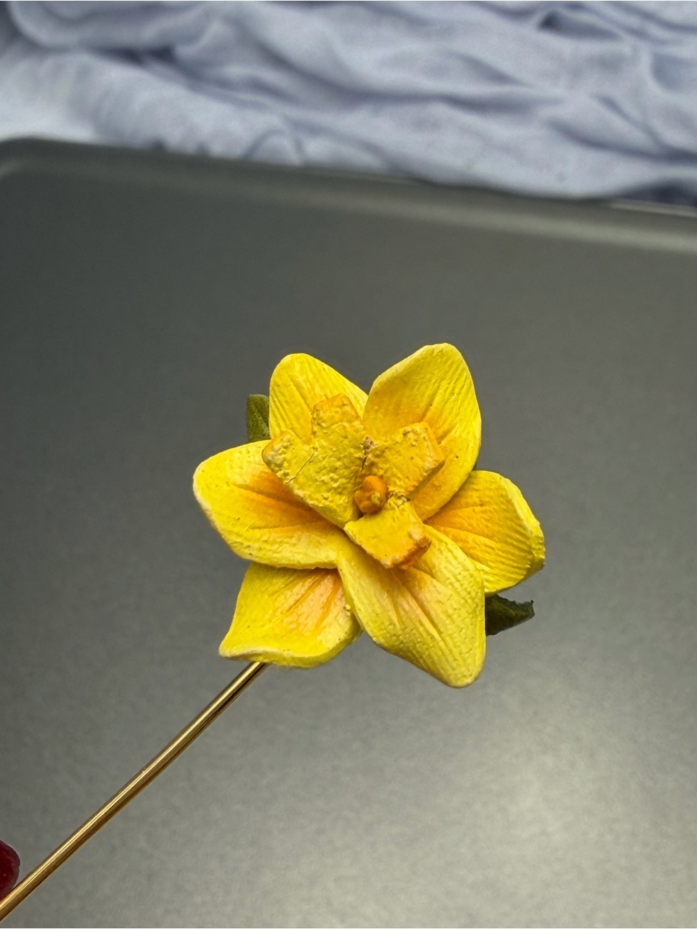 Yellow Daffodil Floral Stick Pin Leather #cz124